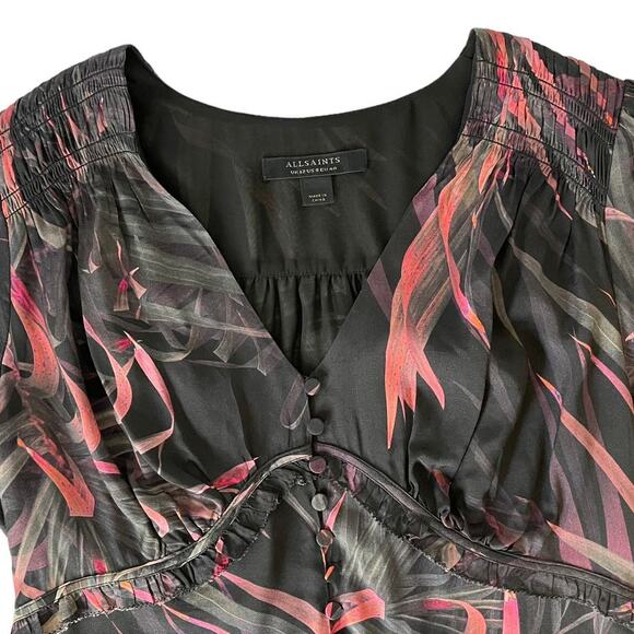 All Saints Demi Black and Floral Mini Dress Size 8 - Picture 13 of 16